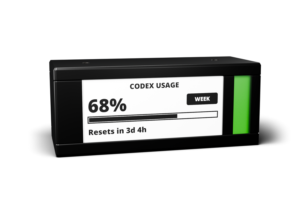 TickrMeter showing Codex weekly allowance at 68% remaining, with a reset in 3d 4h.